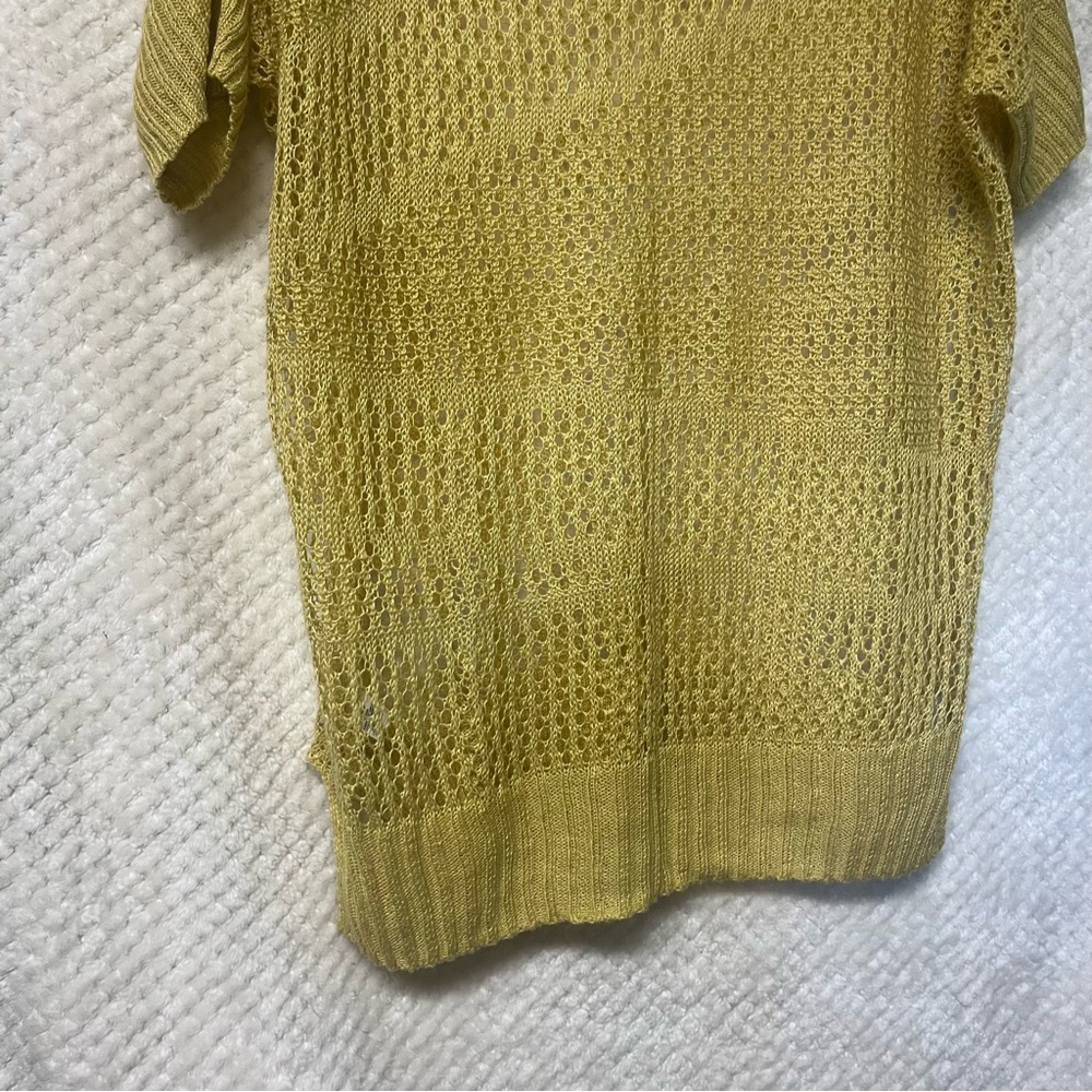Holistia 100% Linen Knot Short Sleeve Round Neck Yellow Sweater Coastal Sz Small - Picture 2 of 8